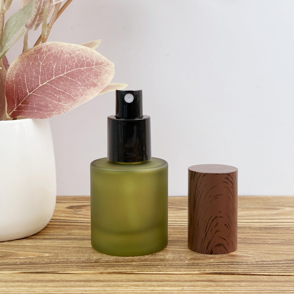 Olive Green Frosted Glass Spray Bottle