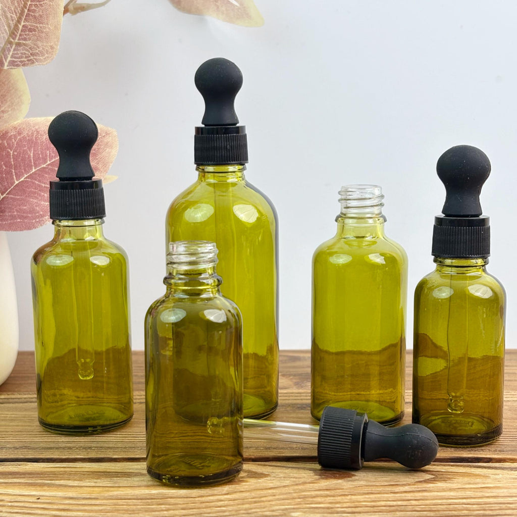 Minimalist Amber Green Glass Tincture Bottles