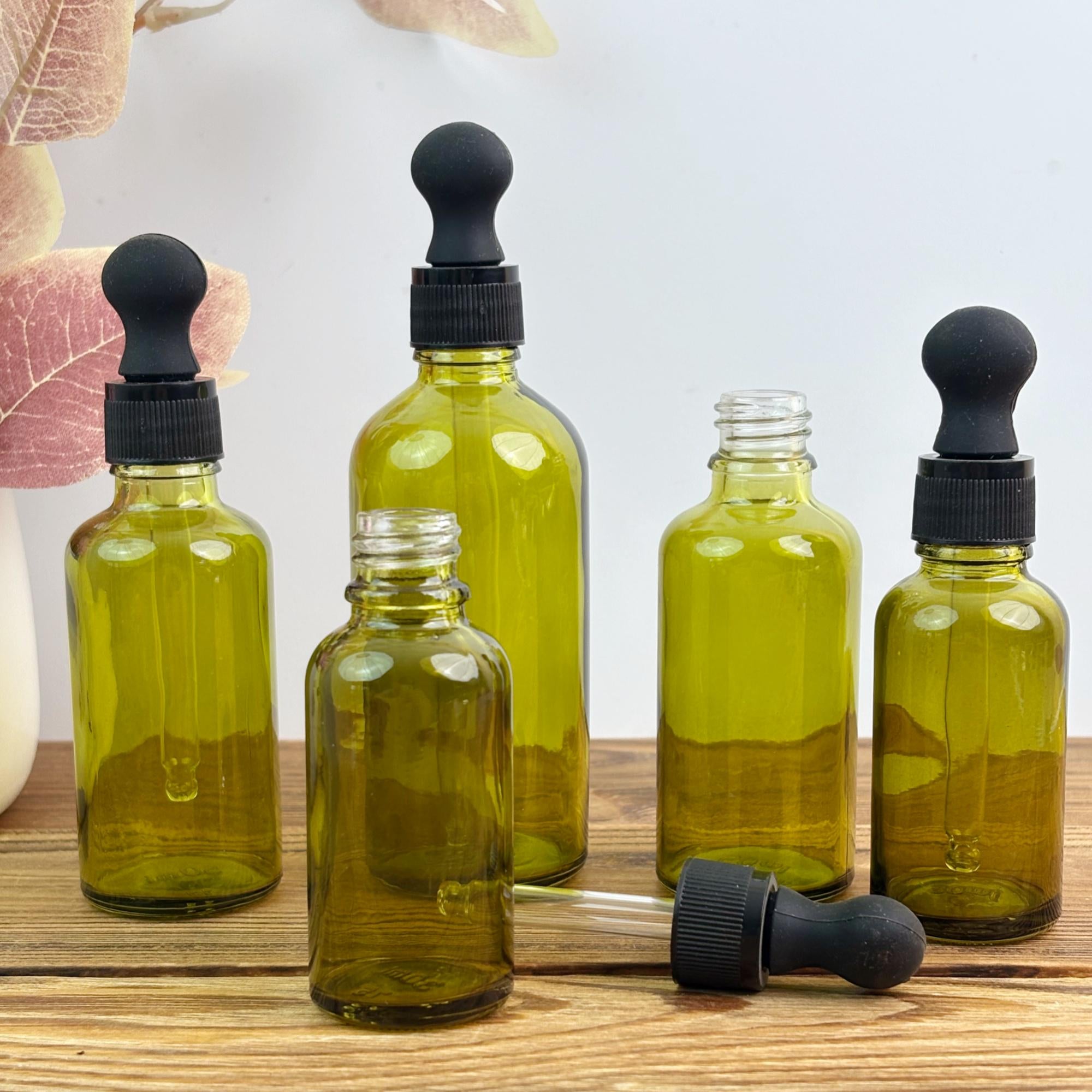 Minimalist Amber Green Glass Tincture Bottles