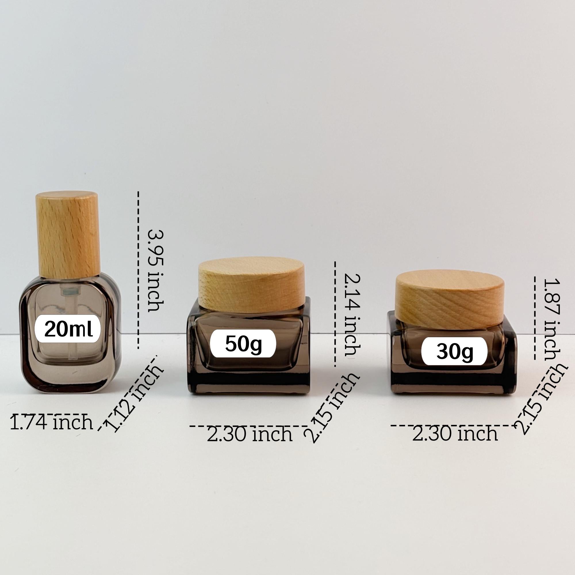 Clear Brown Cosmetic Packaging Set with Natural Wood Cap