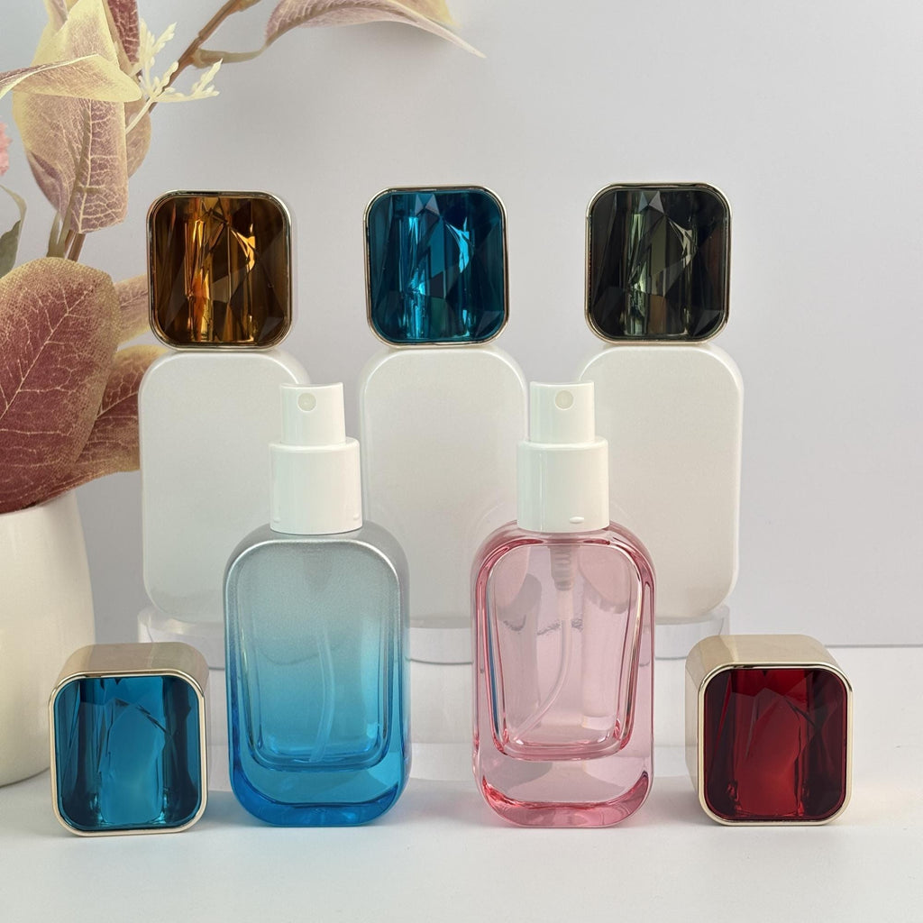 Faceted Gem-Cap Square Glass Spray Bottles