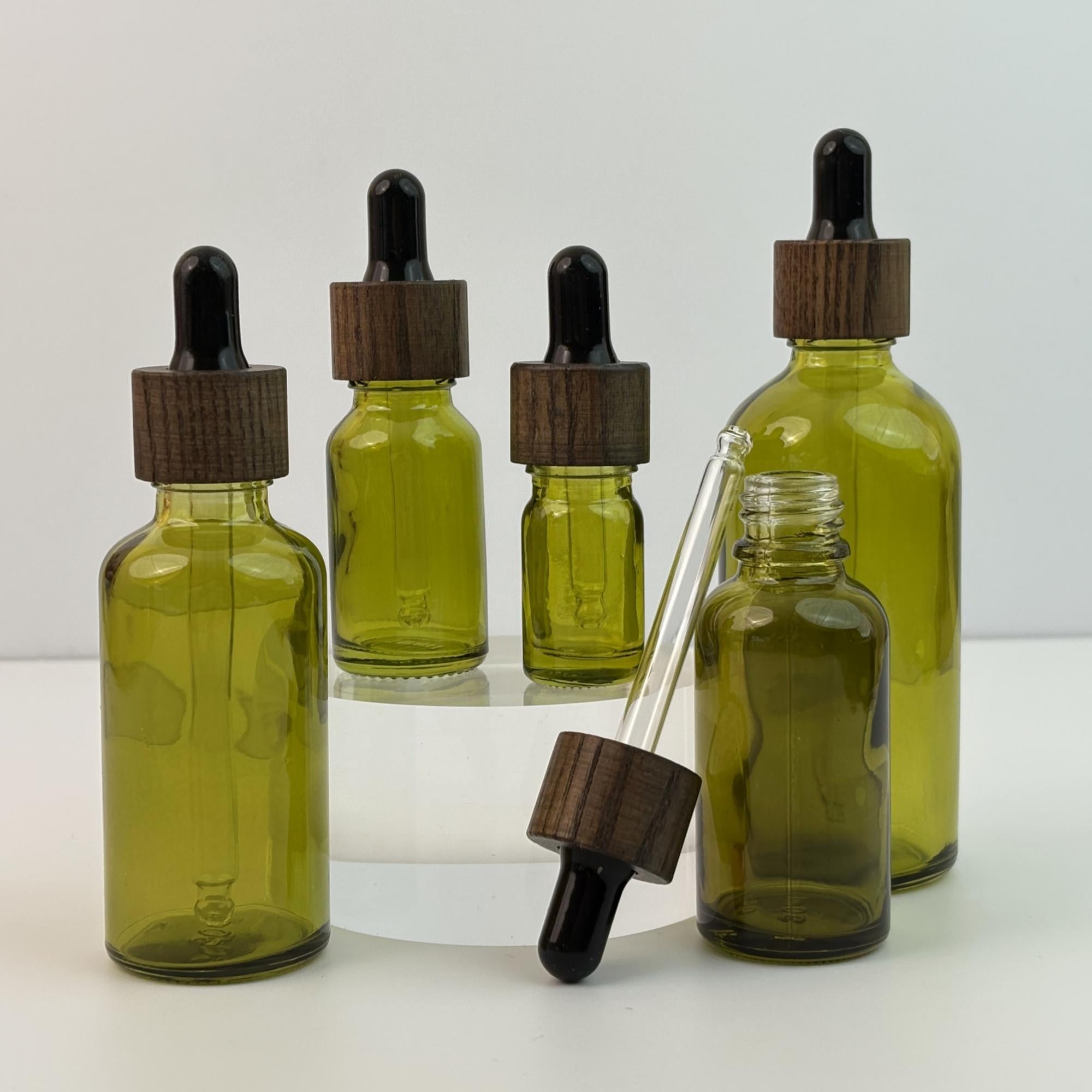 Glass Eye Dropper Bottles with Wood Lid
