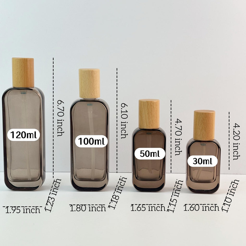Clear Brown Cosmetic Packaging Set with Natural Wood Cap
