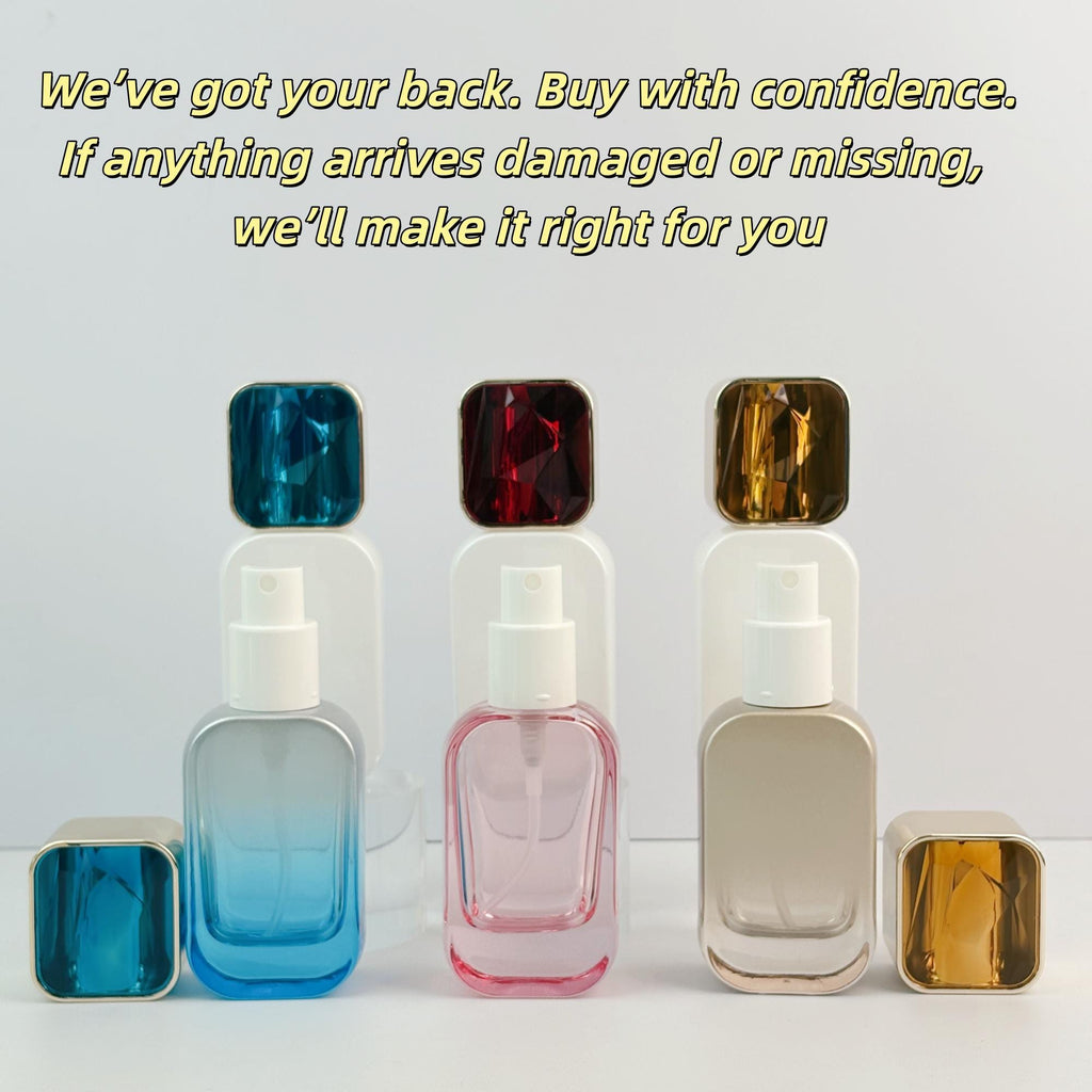 Faceted Gem-Cap Square Glass Spray Bottles