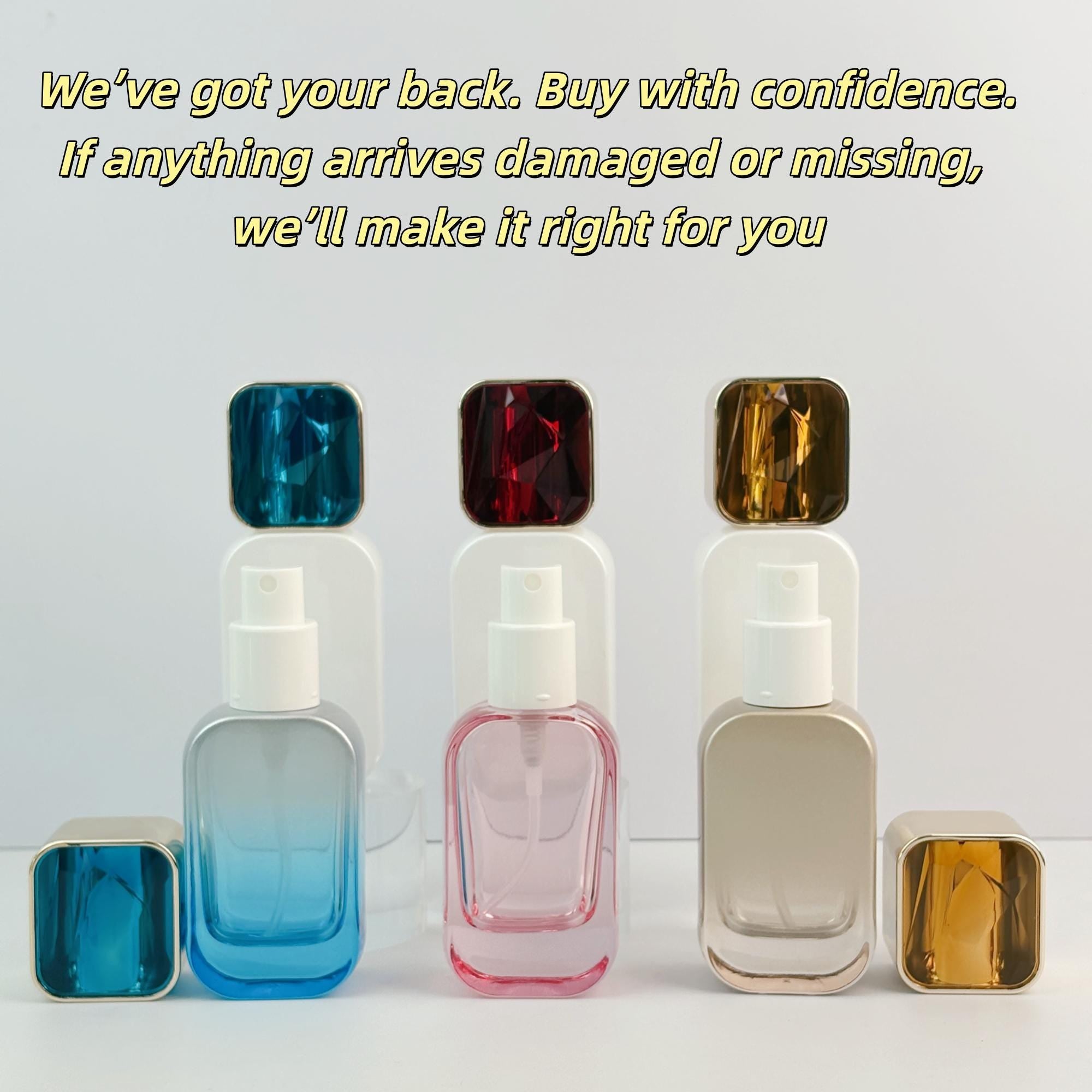 Faceted Gem-Cap Square Glass Spray Bottles