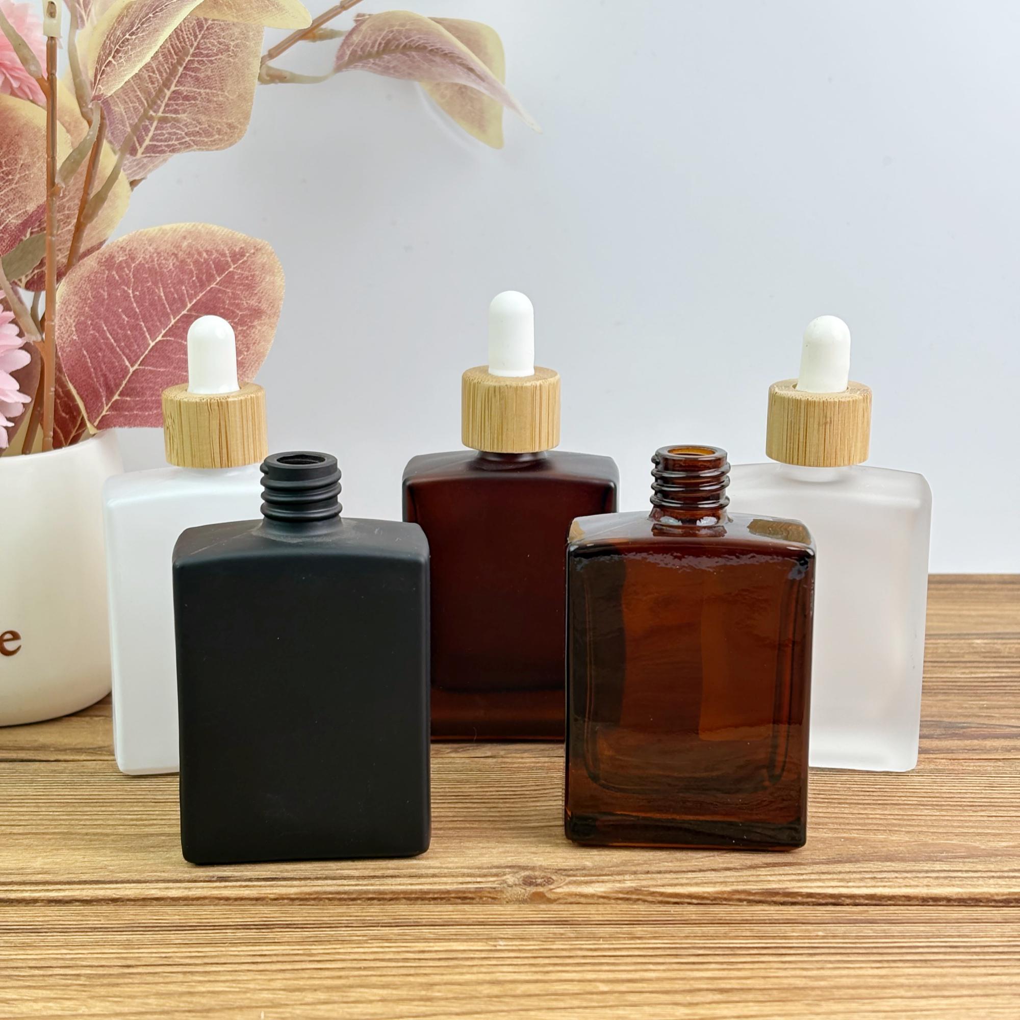 50ml Square Glass Dropper Bottle with Bamboo Cap