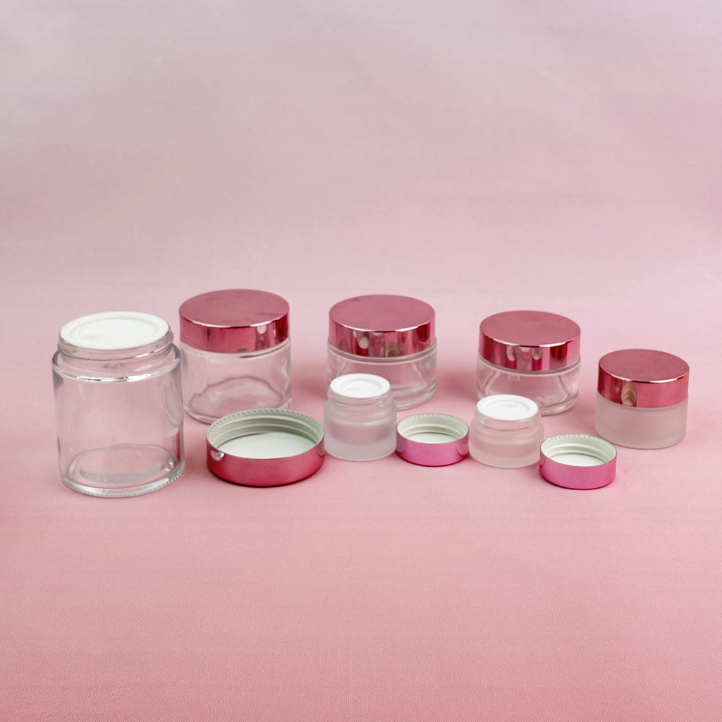Glass Cream Jars with Rose Gold Plastic Caps
