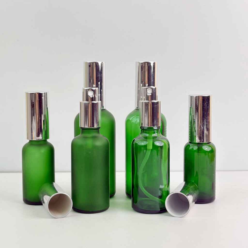 Luxury Green Glass Spray Bottle (Clear or Frosted)