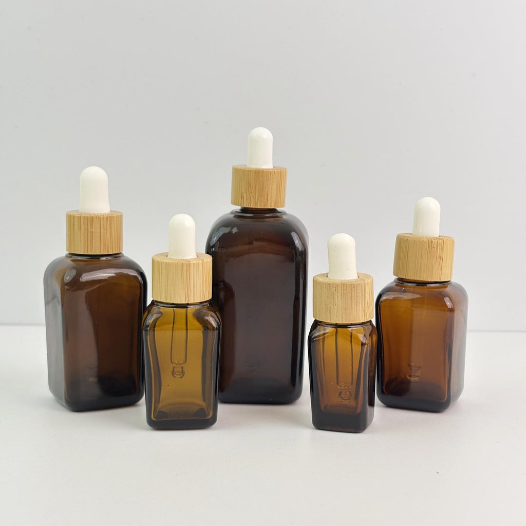Amber Glass Dropper Bottle with Bamboo Cap