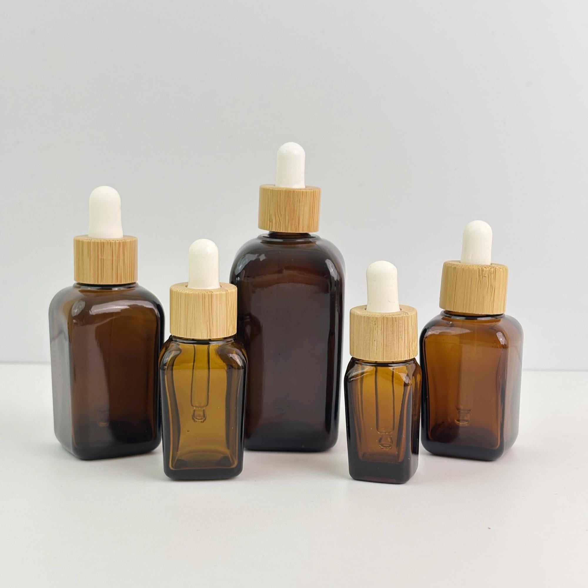 Amber Glass Dropper Bottle with Bamboo Cap