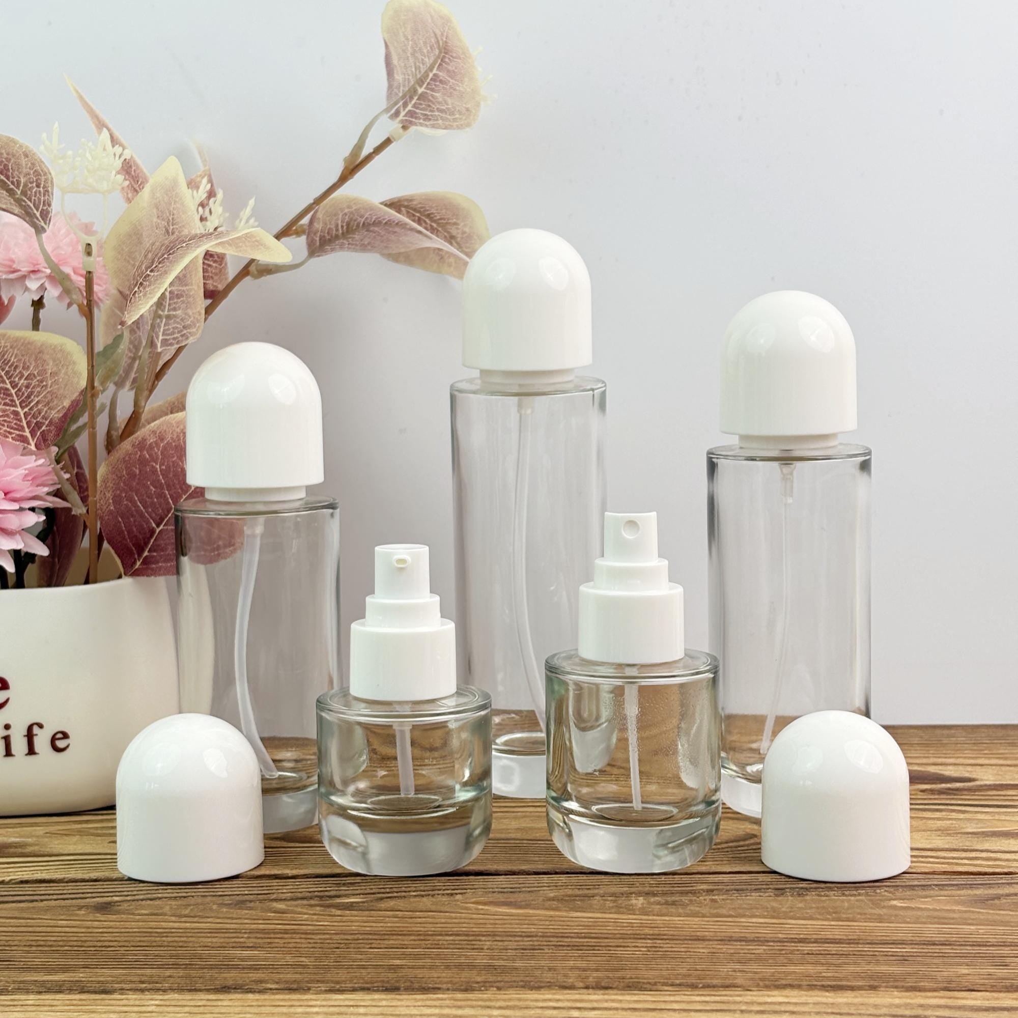 Minimalist Glass Clear Spray Bottle and Cream Jar