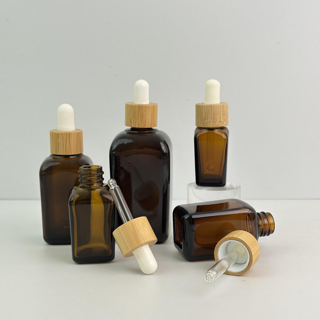 Amber Glass Dropper Bottle with Bamboo Cap