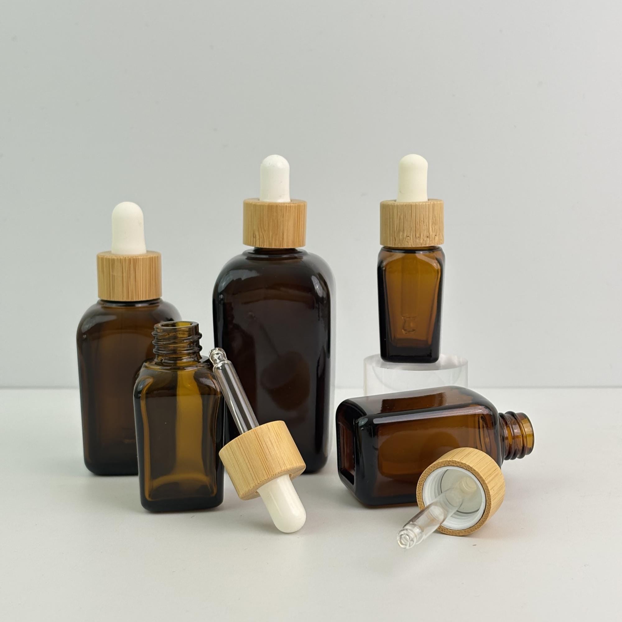 Amber Glass Dropper Bottle with Bamboo Cap