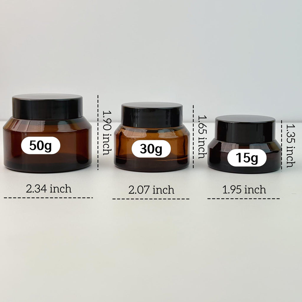 Amber Glass Cream Jars with Black Lid and Inner Liner
