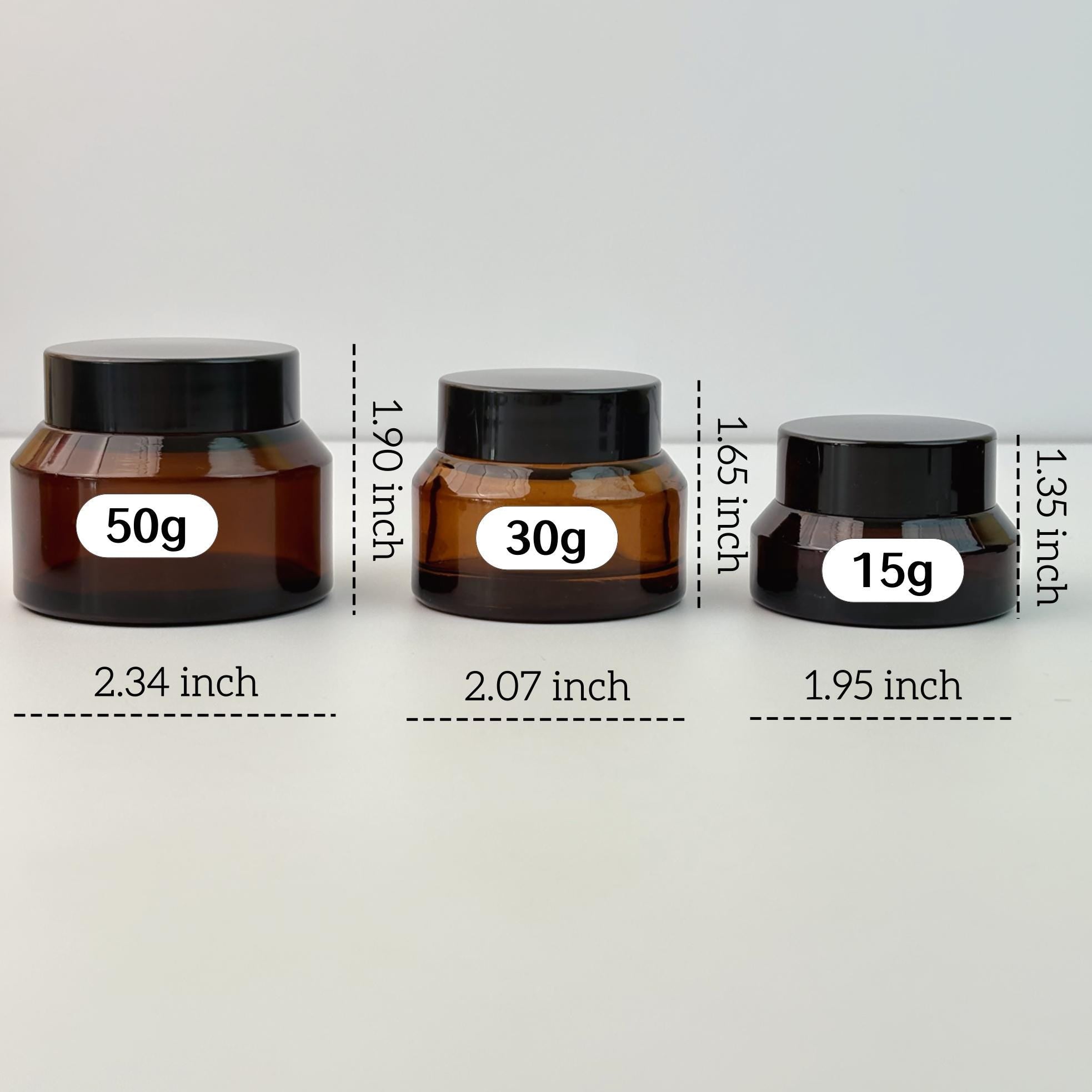 Amber Glass Cream Jars with Black Lid and Inner Liner