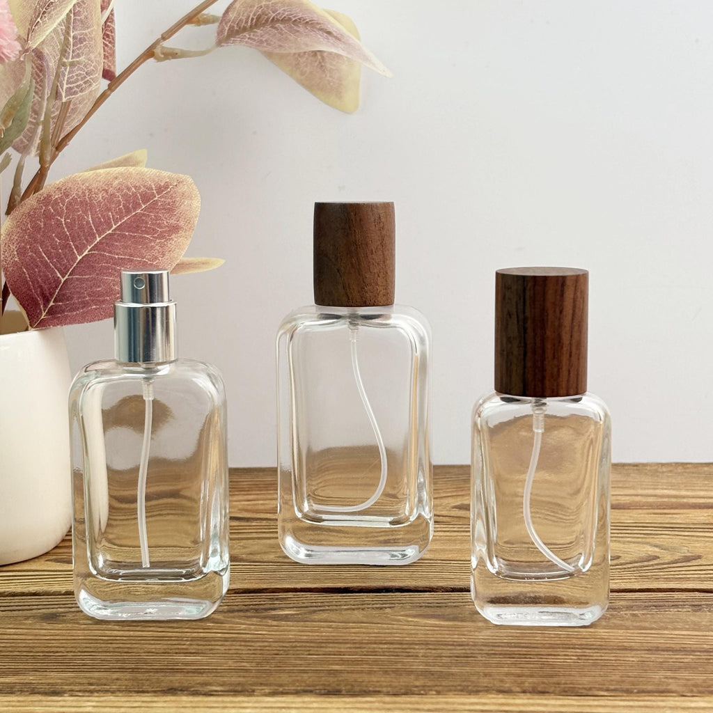 Perfume Glass Spray Bottles with Wood Cap