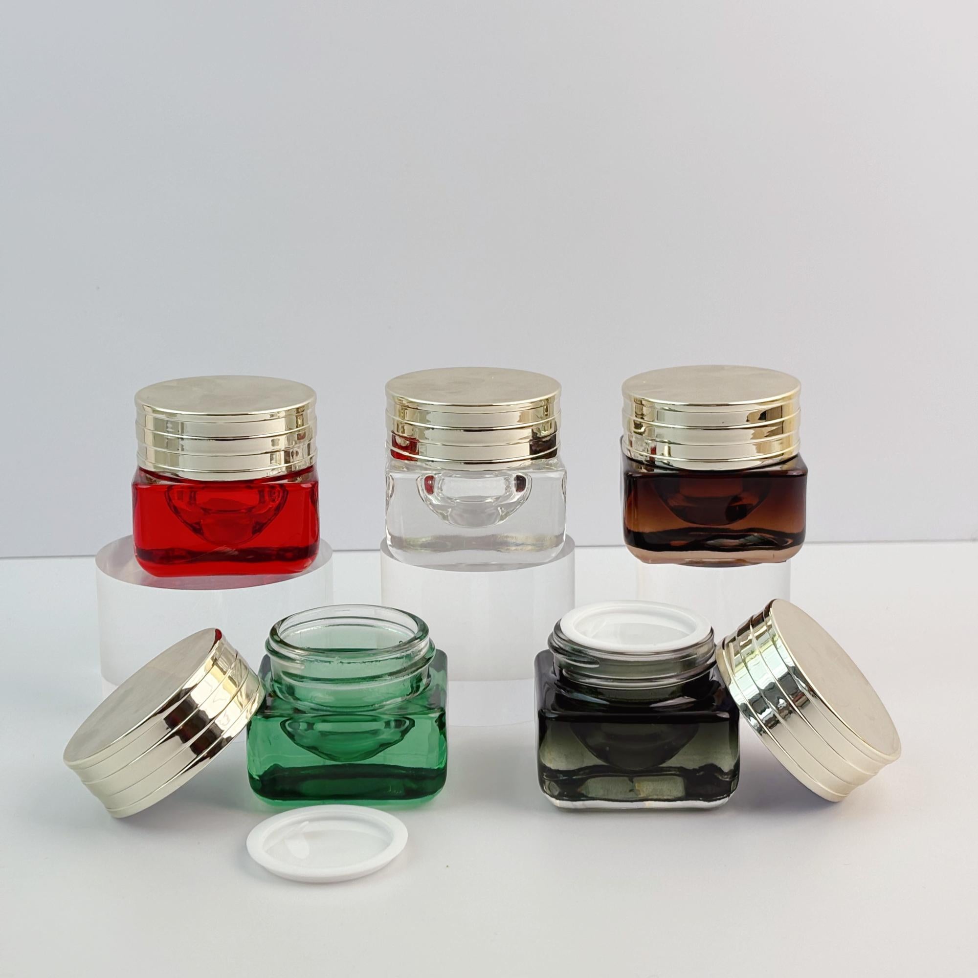 15g Luxury Square Glass Cream Jars with Shiny Gold Caps