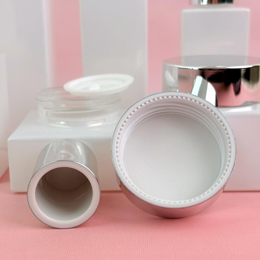 Elegant White Square Glass Cosmetic Containers