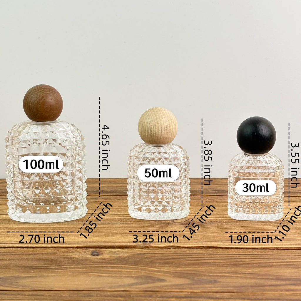 30ml 50ml 100ml Textured Glass Spray Bottle with Wooden Caps