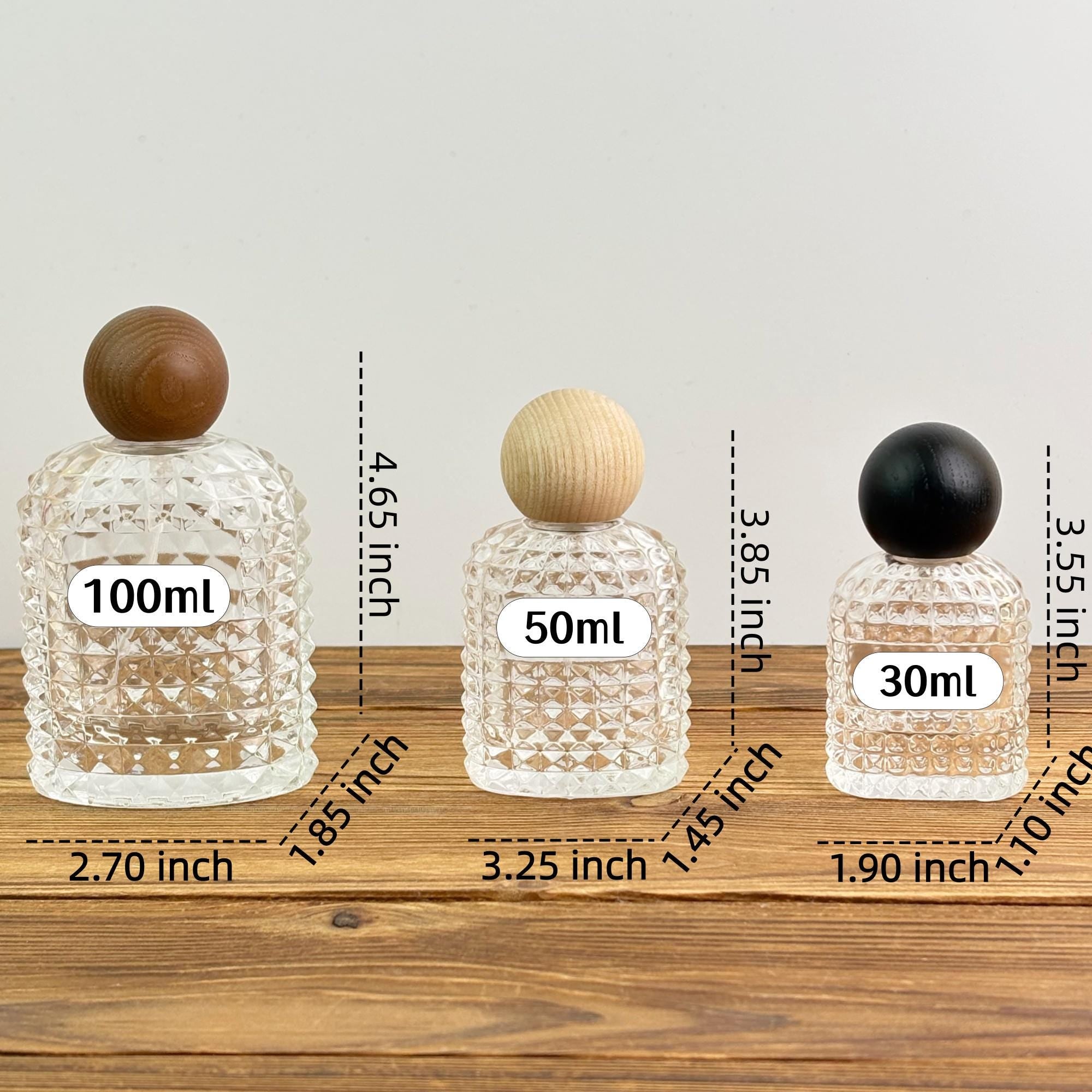 30ml 50ml 100ml Textured Glass Spray Bottle with Wooden Caps