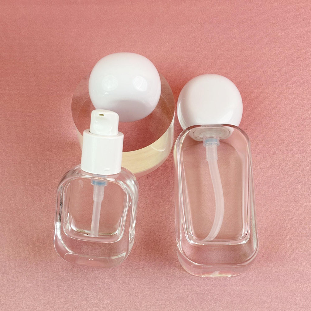 Luxury White Round Cap Clear Glass Lotion Pump Bottles