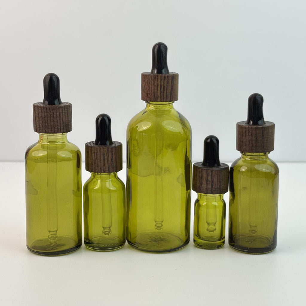Glass Eye Dropper Bottles with Wood Lid