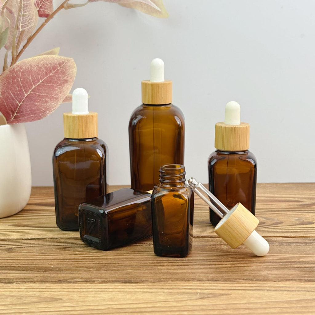 Amber Glass Dropper Bottle with Bamboo Cap