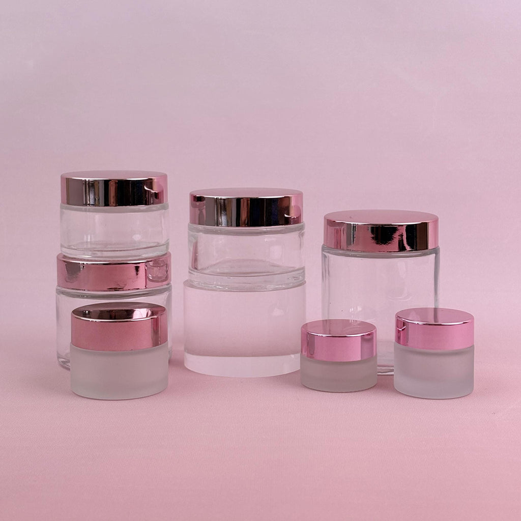 Glass Cream Jars with Rose Gold Plastic Caps