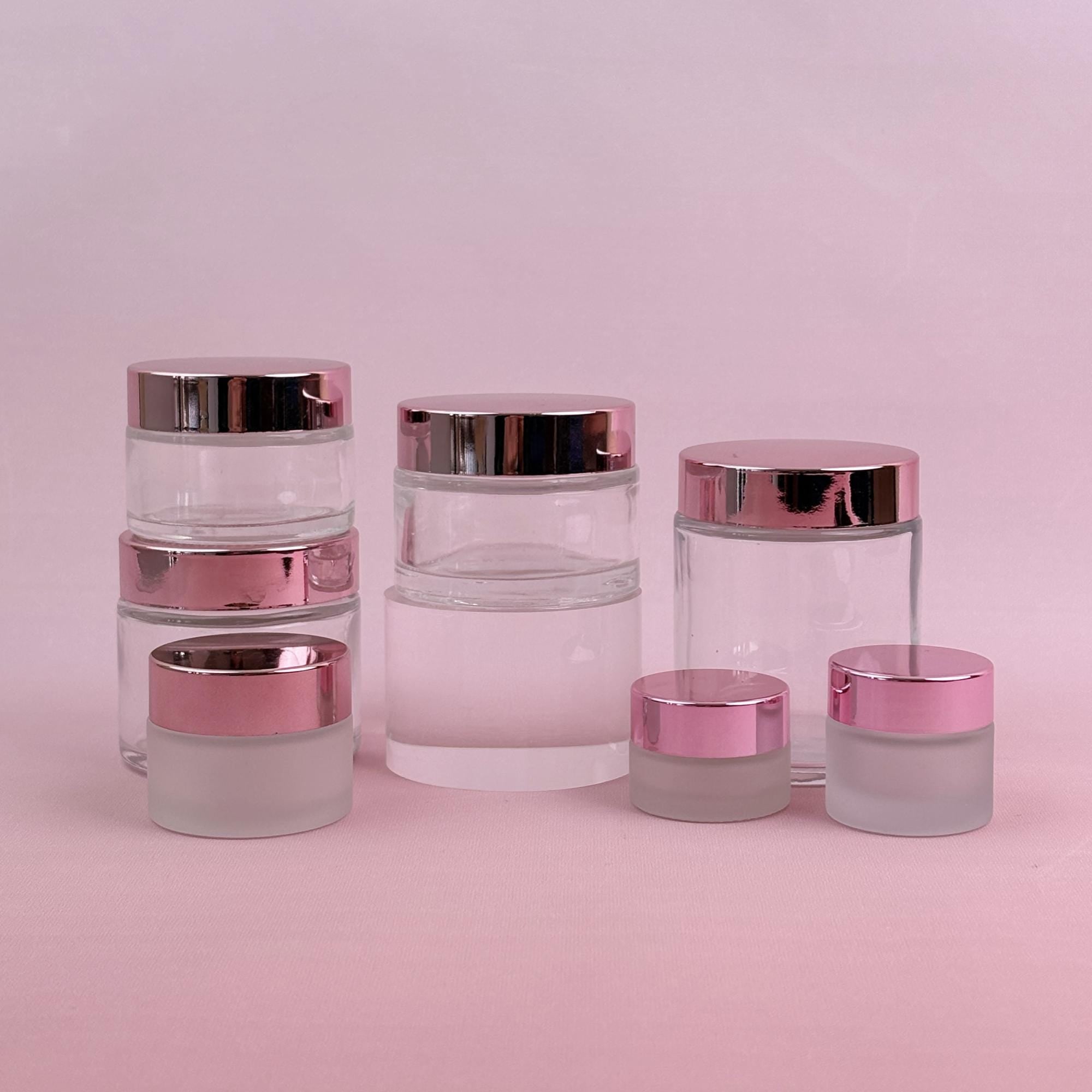 Glass Cream Jars with Rose Gold Plastic Caps