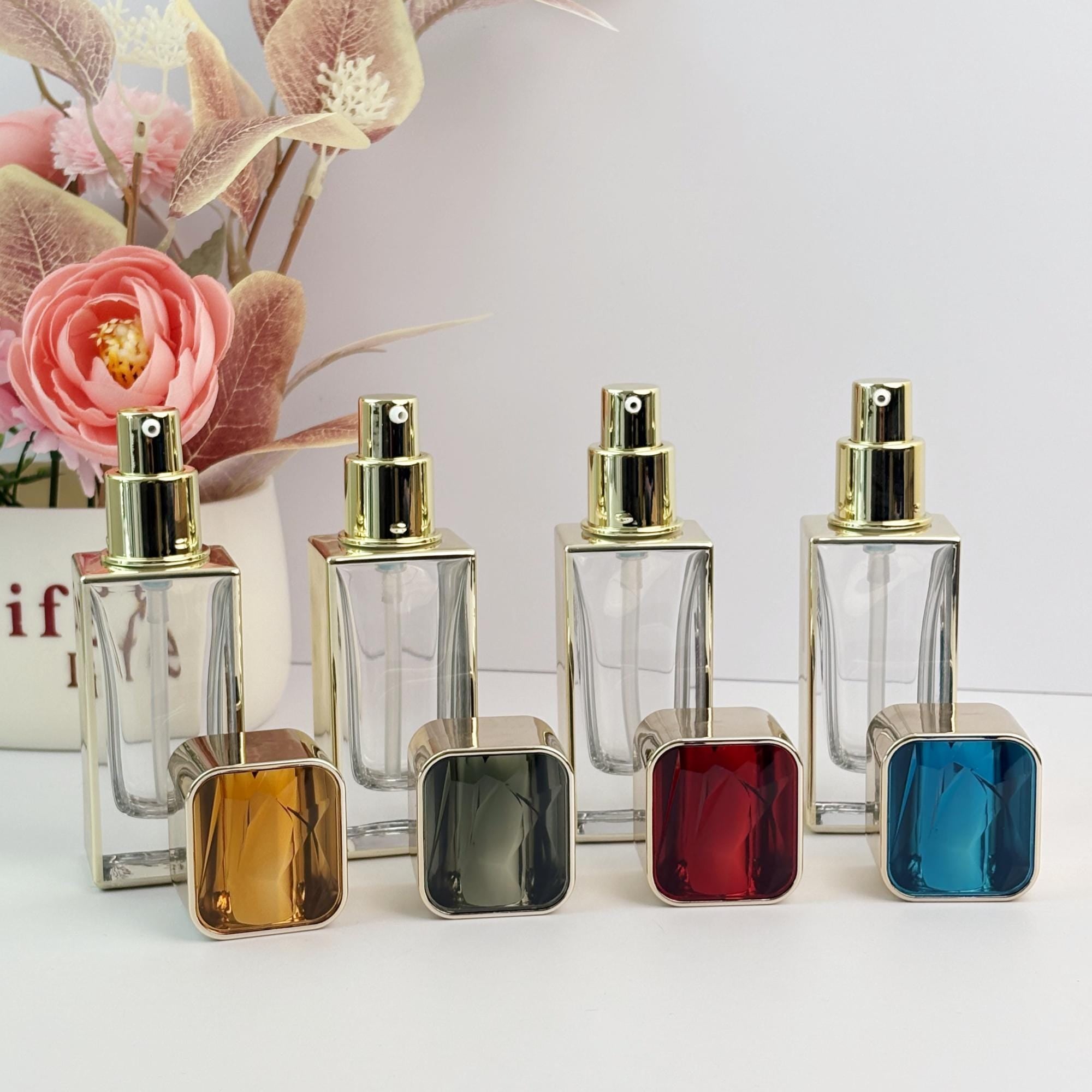Gilded-Accent Square Glass Lotion Bottles