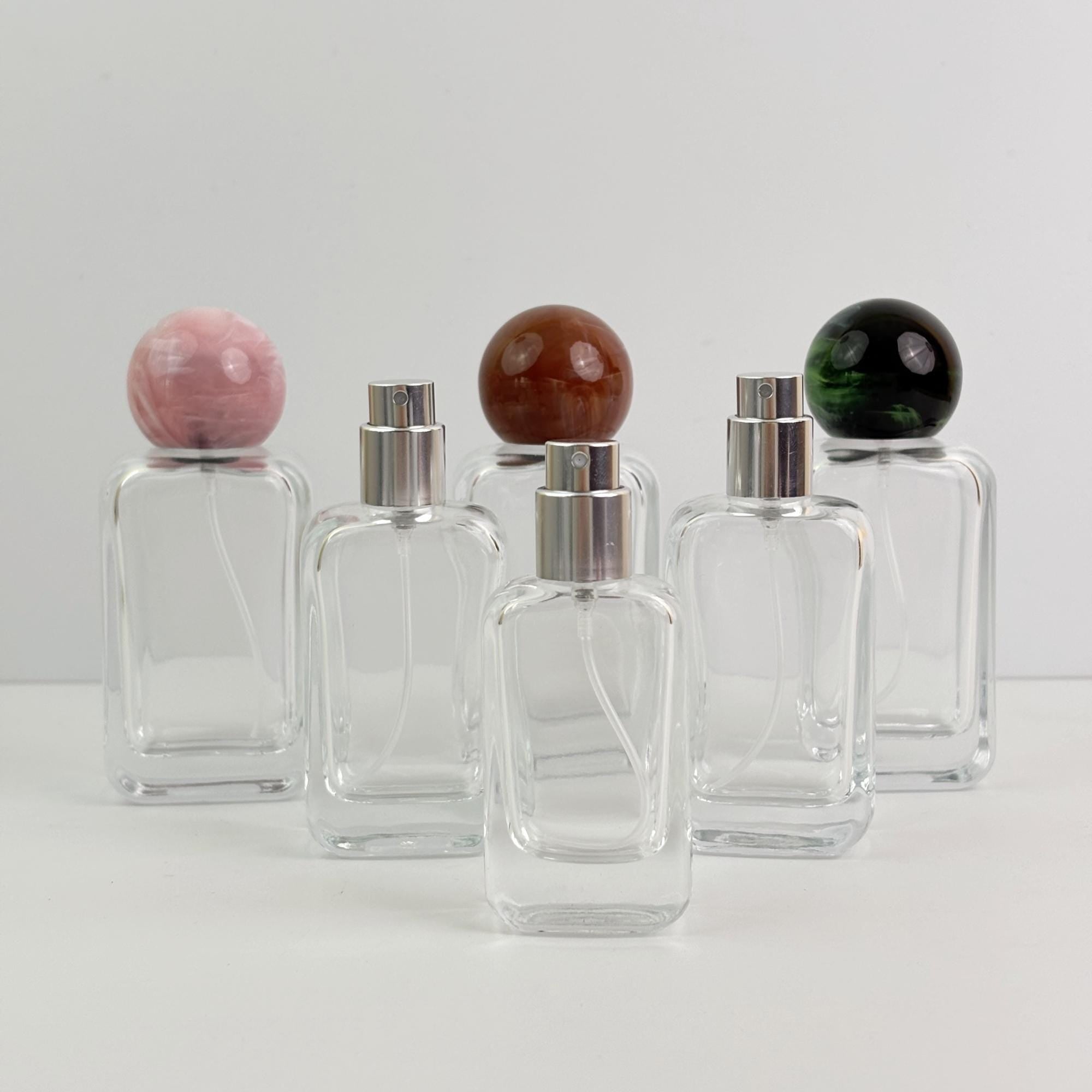 20ml 30ml 50ml Luxury Clear Glass Spray Bottle with Marble Look Round Cap