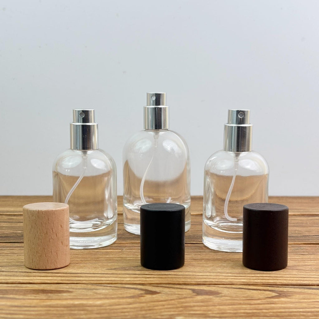 Clear Glass Perfume Spray Bottle with Wooden Cap