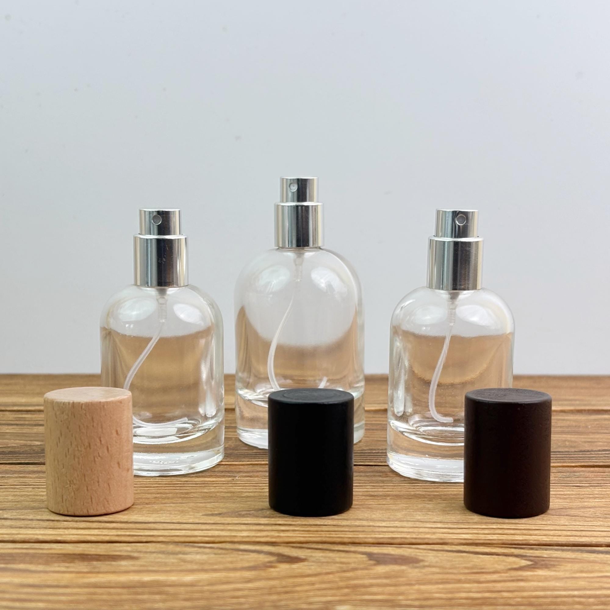 Clear Glass Perfume Spray Bottle with Wooden Cap