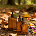 Empty Amber Glass Cosmetic Containers with Wooden Cap