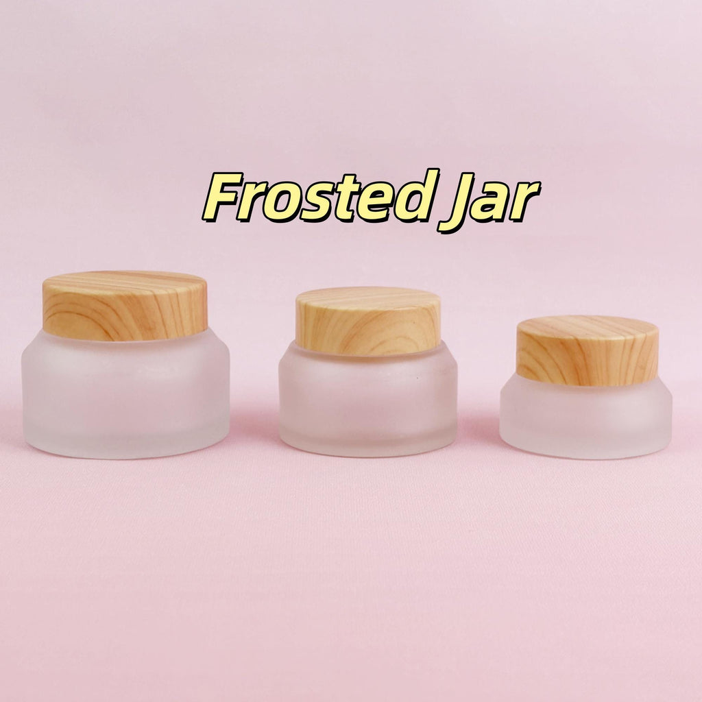 Refillable Glass Cream Jars with Wood-Look Plastic Caps