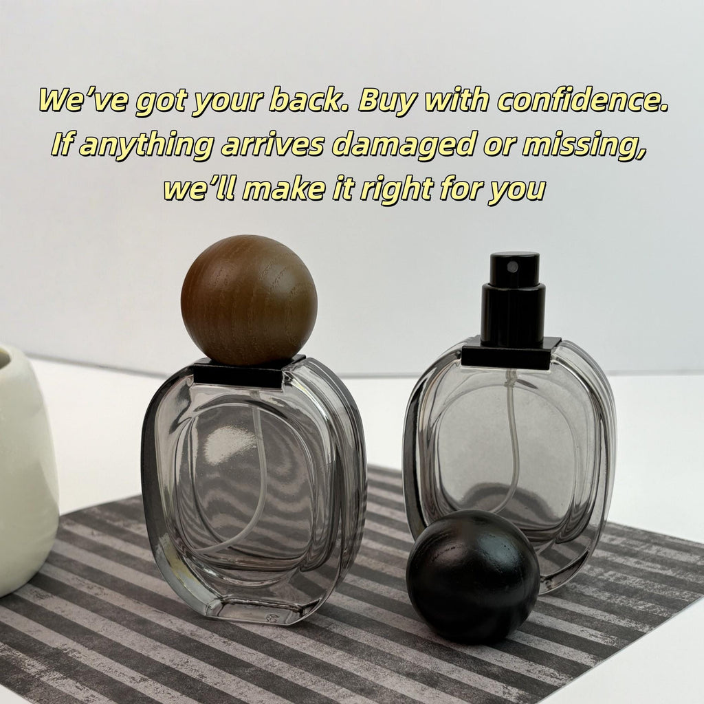 Empty Clear Black Glass Spray Bottles with Wooden Caps