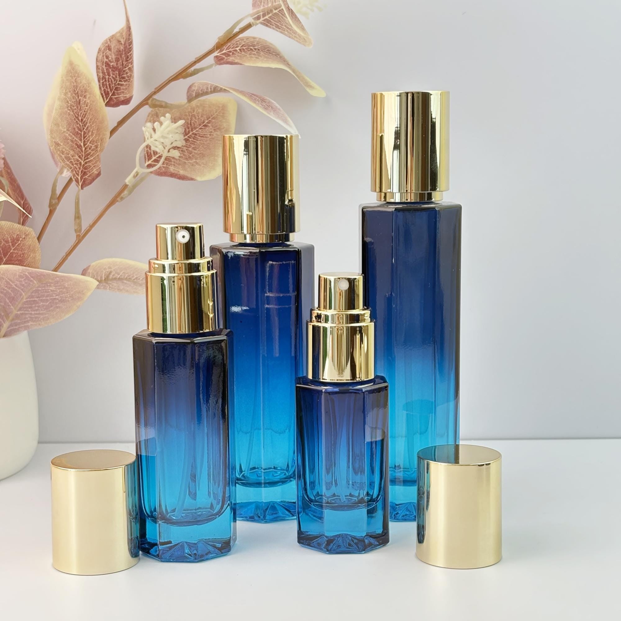 Blue Glass Cosmetic Container whit Gold Cap