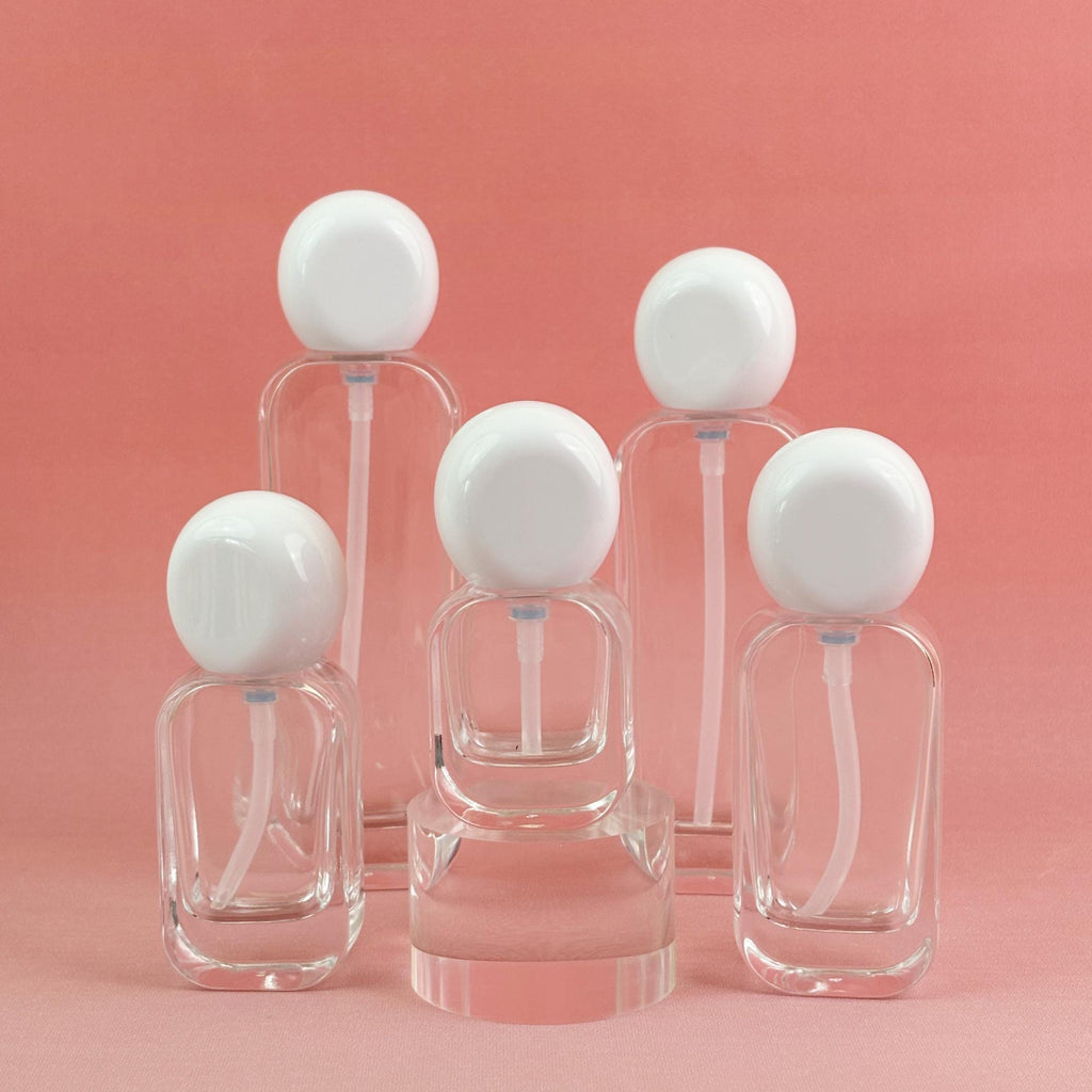 Luxury White Round Cap Clear Glass Lotion Pump Bottles