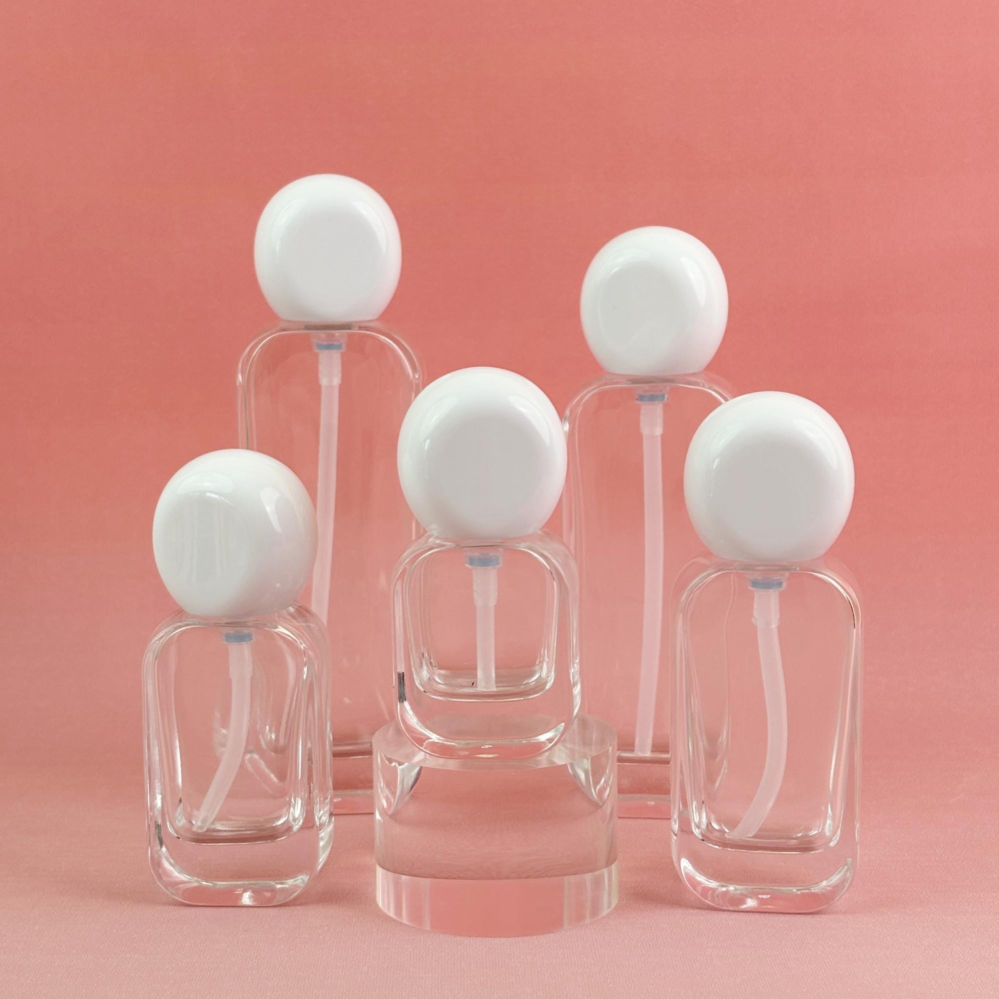 Luxury White Round Cap Clear Glass Lotion Pump Bottles