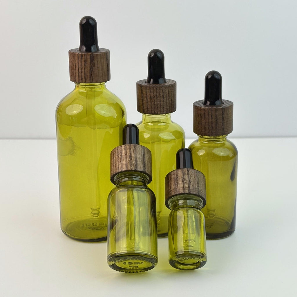 Glass Eye Dropper Bottles with Wood Lid