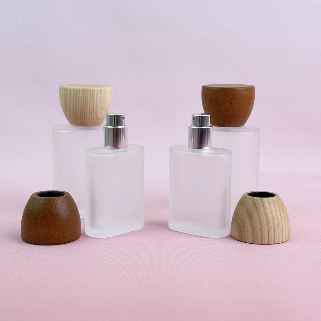 Frosted Glass Fragrance Spray Container with Wooden Cap