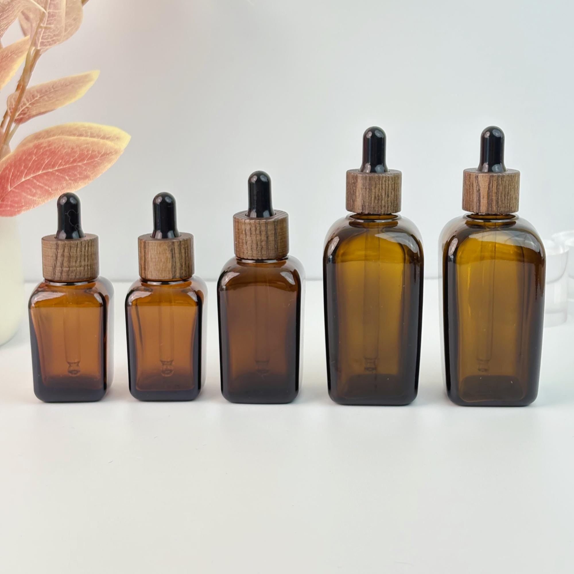 Amber Glass Square Dropper Bottles