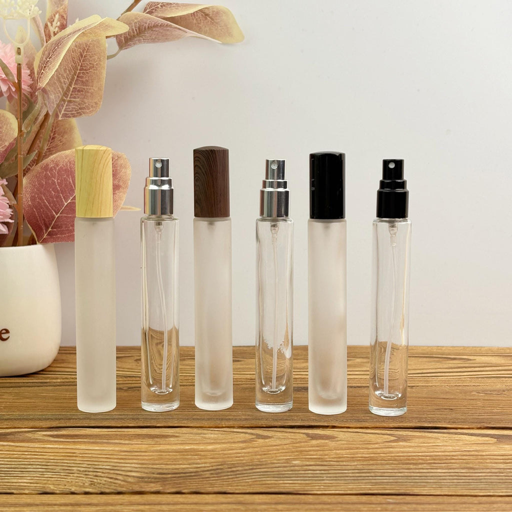Minimalist Clear & Frosted Glass Spray Bottle with Plastic Caps