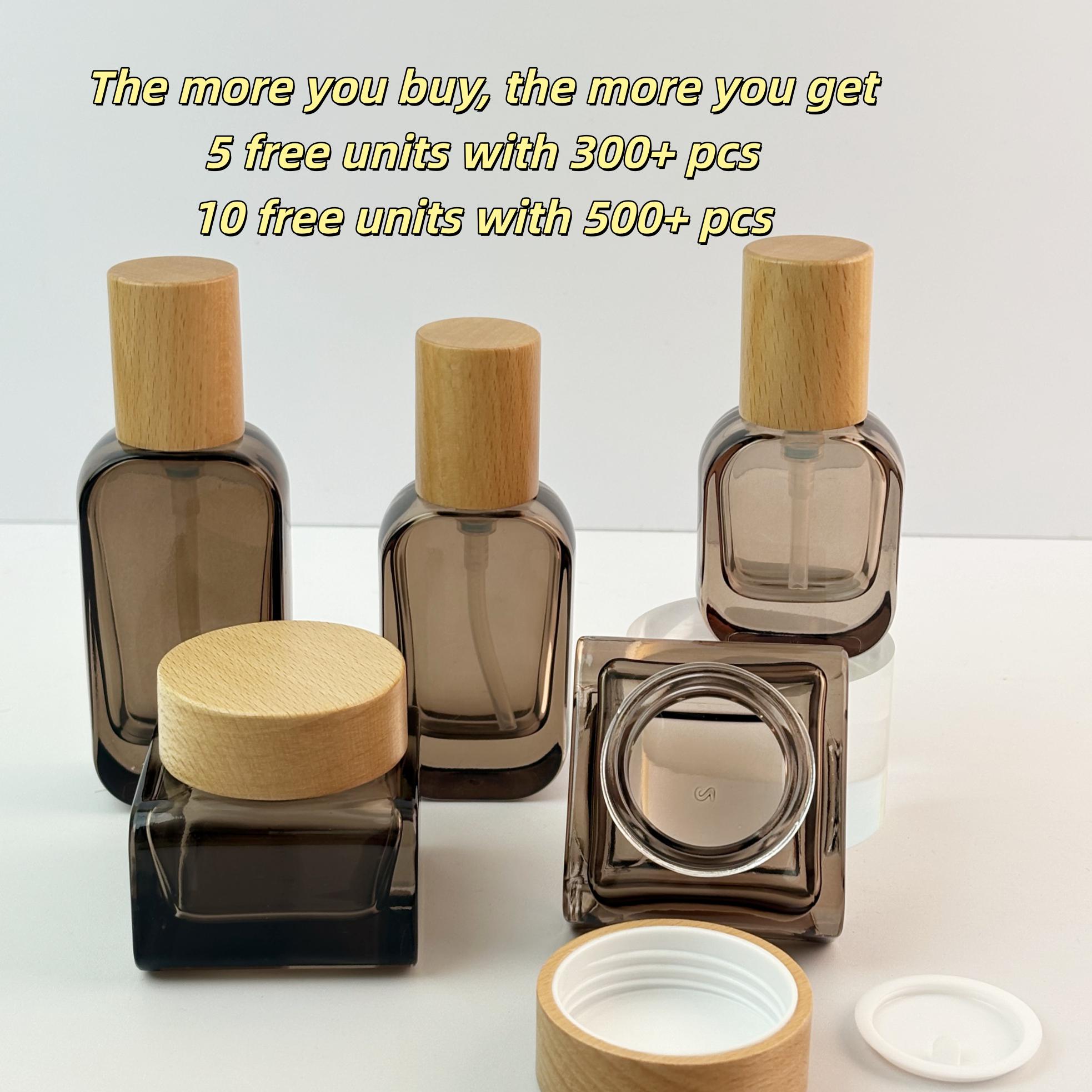 Clear Brown Cosmetic Packaging Set with Natural Wood Cap