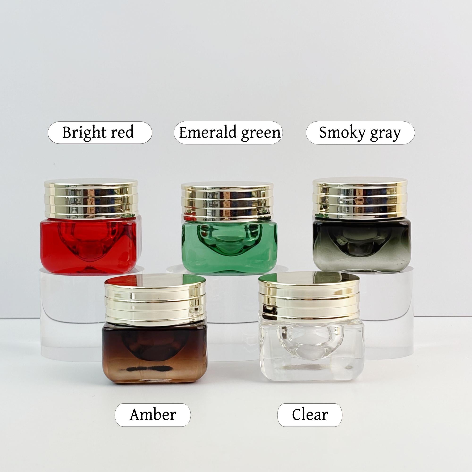 15g Luxury Square Glass Cream Jars with Shiny Gold Caps