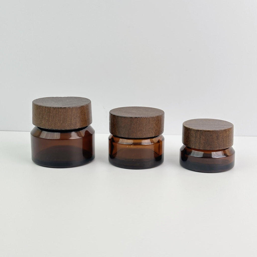 15g 30g 50g Amber Glass Cream Jars with Wood Caps