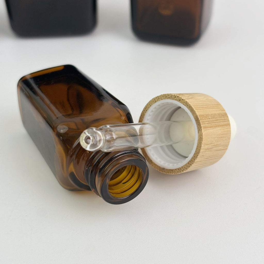 Amber Glass Dropper Bottle with Bamboo Cap