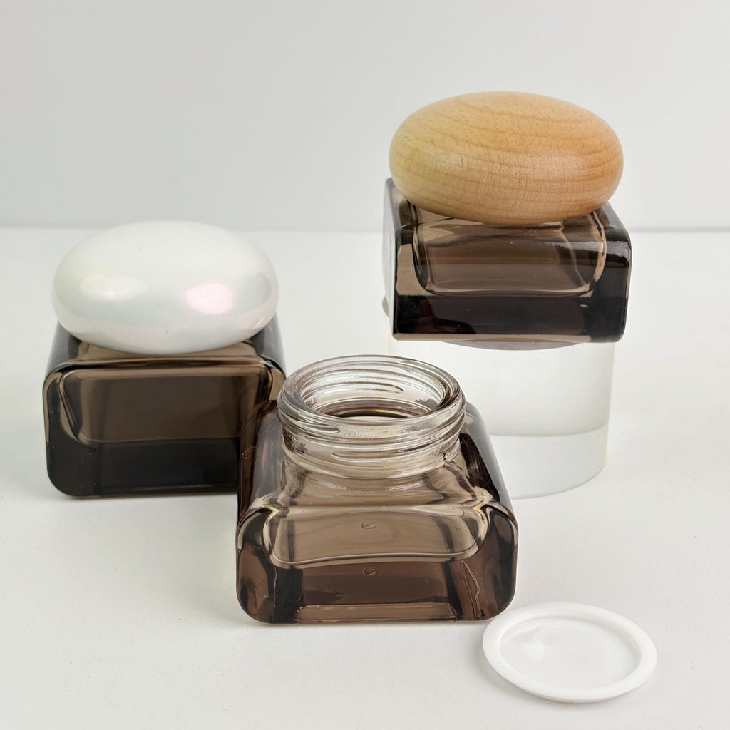 Square Glass Cream Jars with Multiple Cap