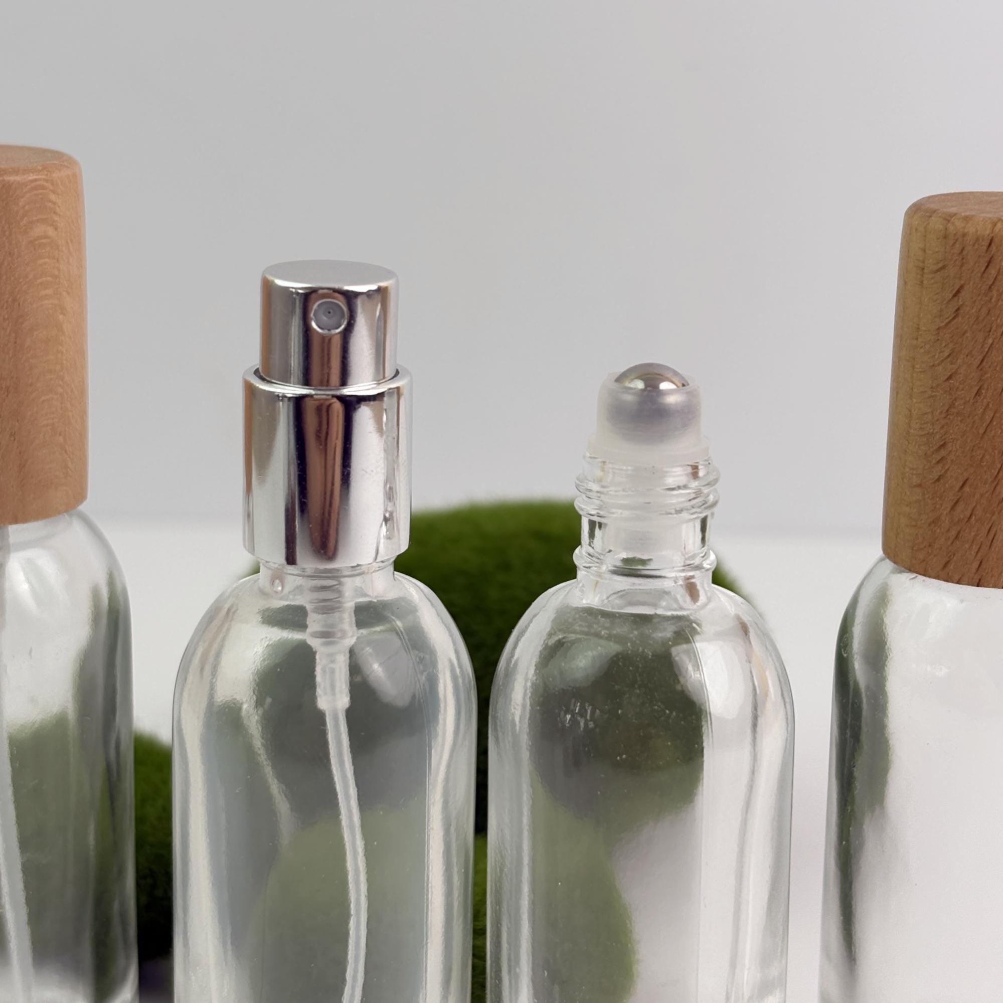Clear Glass Perfume Bottle with Wood Cap