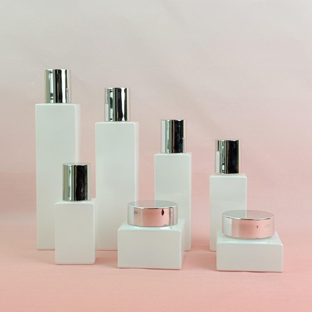 Elegant White Square Glass Cosmetic Containers
